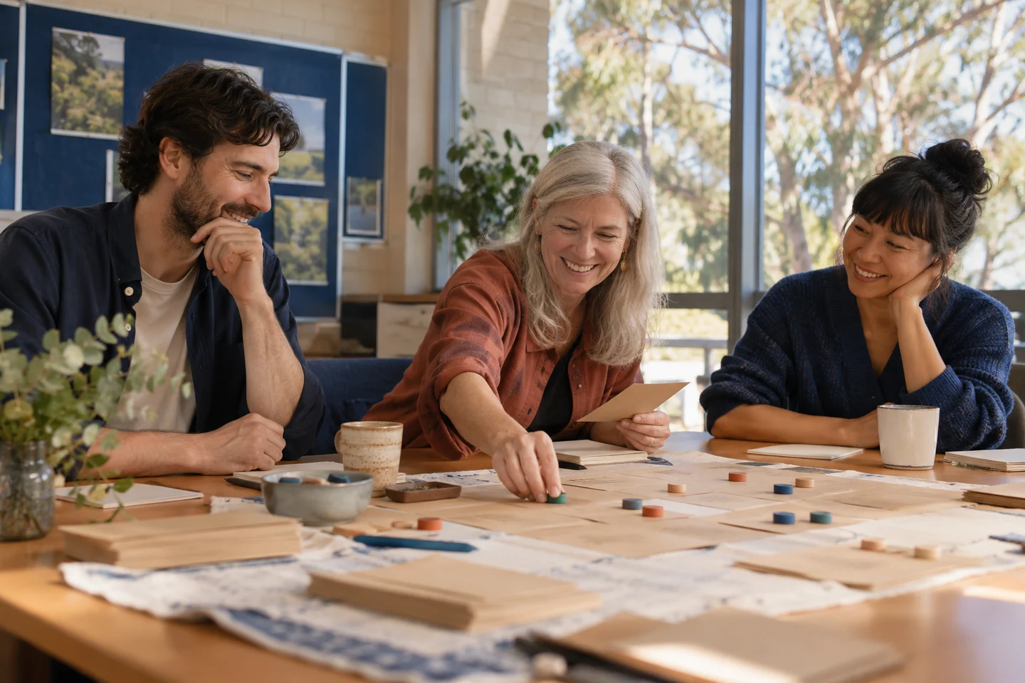 Neighbours plan a community project around a shared table